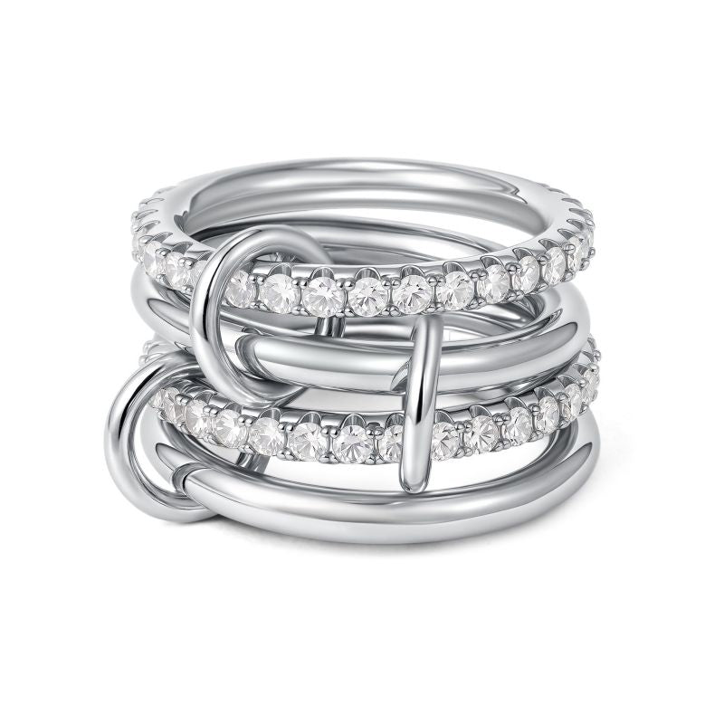 4 Circles Of Gold And Silver Color No. 7 Copper Diamond Round Ring