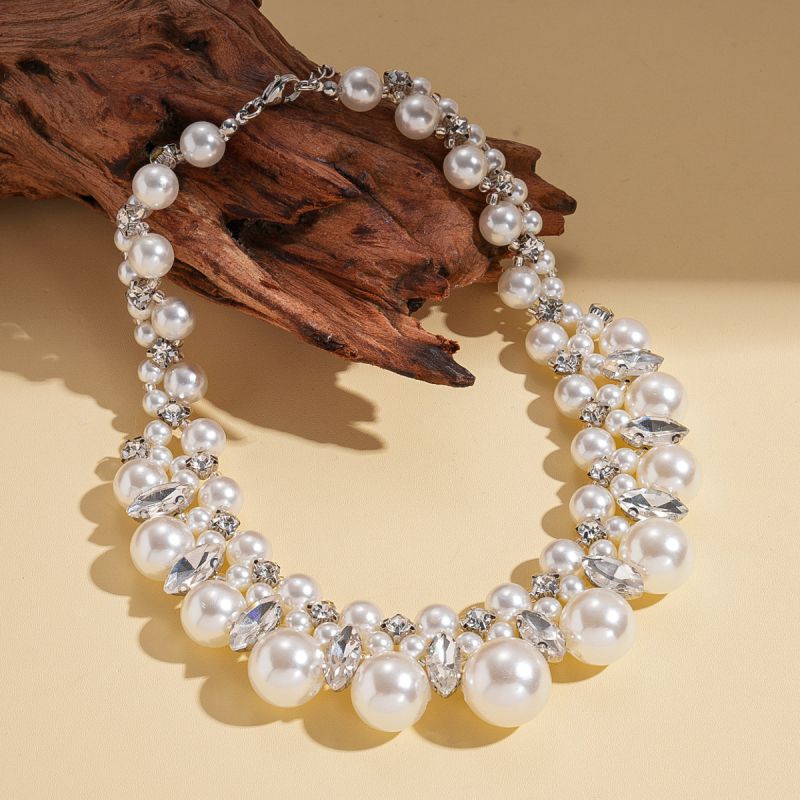 54# Necklace-silver (two-piece Set) Copper Diamond Heart Necklace And Earring Set