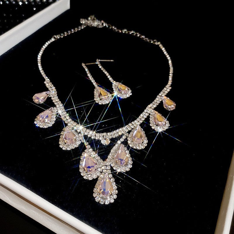 56# Necklace - Silver Copper And Diamond-encrusted Teardrop Necklace And Earring Set