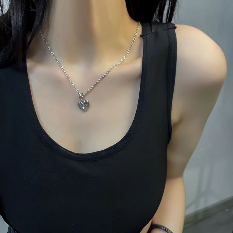 60cm Titanium Steel Chain Love Pendant-x0057b Titanium Steel Chain Heart Necklace