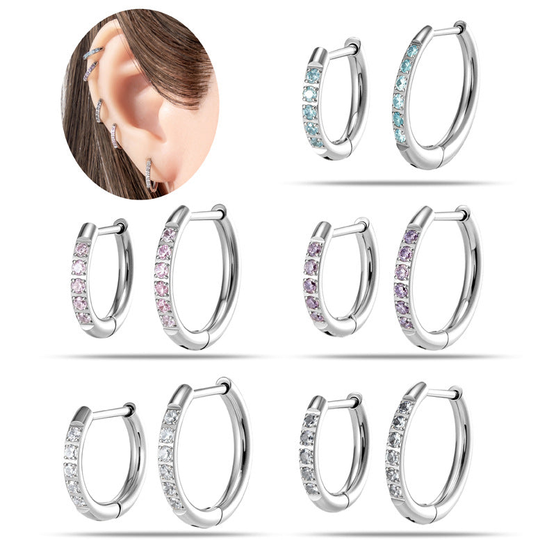 8mm White G23-f136 Titanium Diamond-studded Round Hoop Earrings