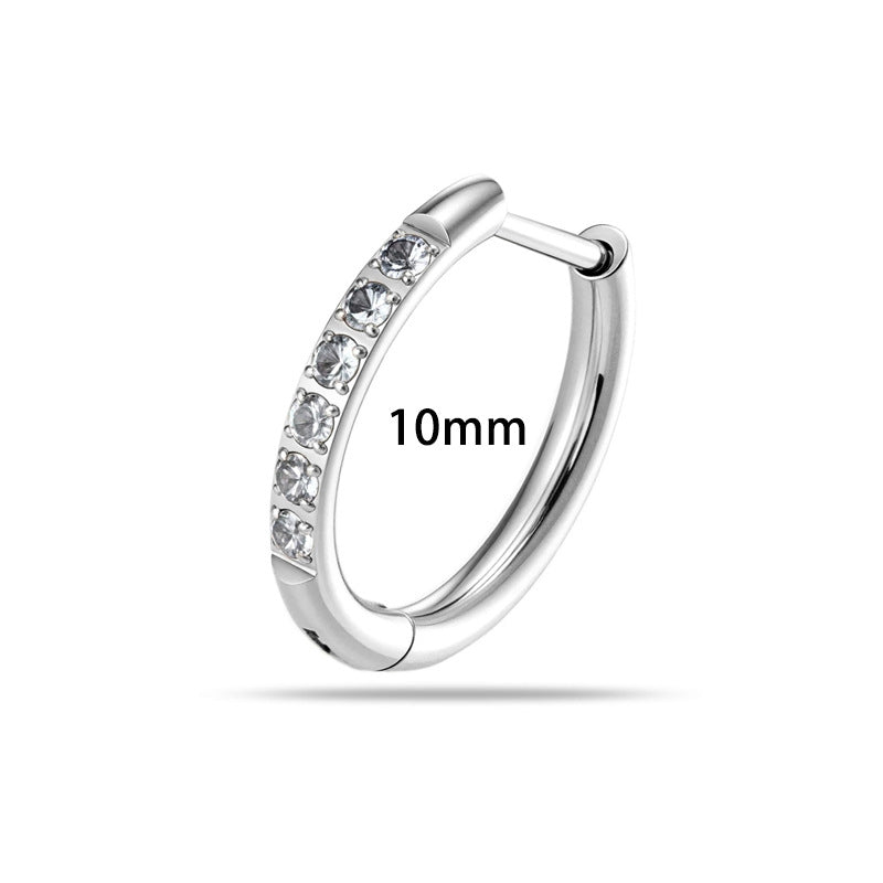 8mm White G23-f136 Titanium Diamond-studded Round Hoop Earrings