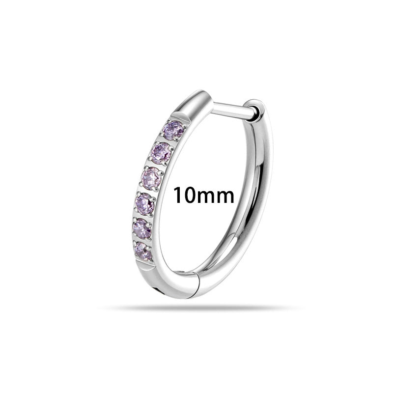 8mm White G23-f136 Titanium Diamond-studded Round Hoop Earrings