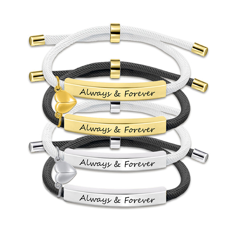 9 Black And White Couple Bracelets Silver Stainless Steel Engraved Woven Magnetic Bracelet