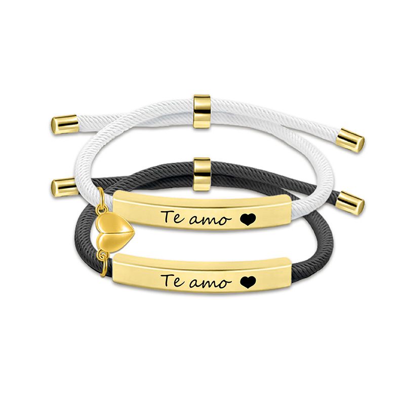 9 Black And White Couple Bracelets Silver Stainless Steel Engraved Woven Magnetic Bracelet