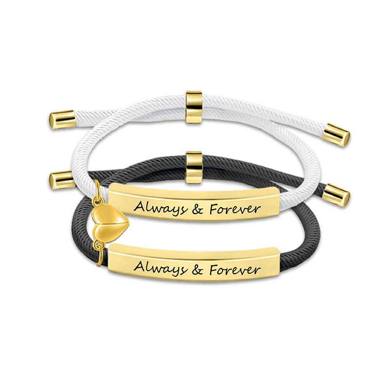 9 Black And White Couple Bracelets Silver Stainless Steel Engraved Woven Magnetic Bracelet