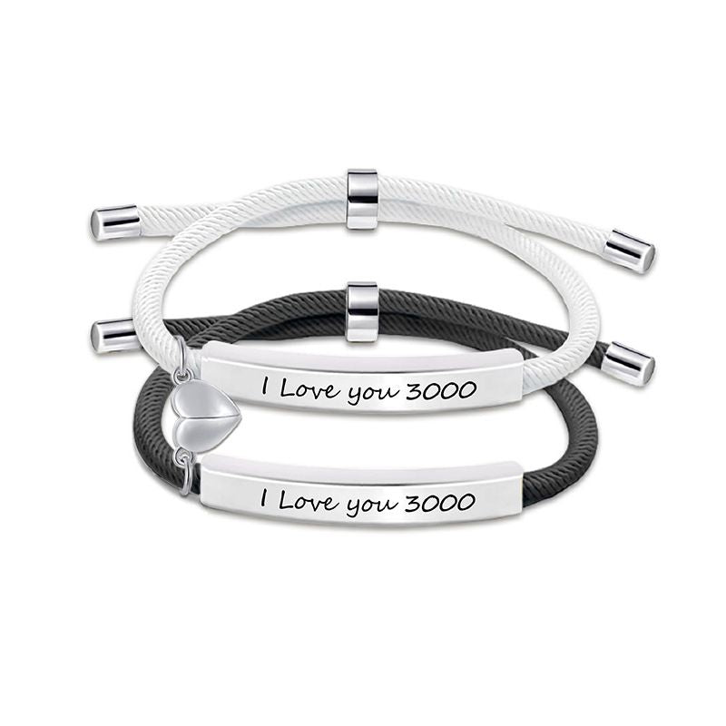 9 Black And White Couple Bracelets Silver Stainless Steel Engraved Woven Magnetic Bracelet