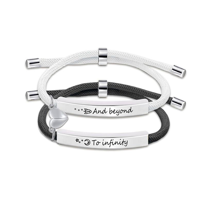 9 Black And White Couple Bracelets Silver Stainless Steel Engraved Woven Magnetic Bracelet