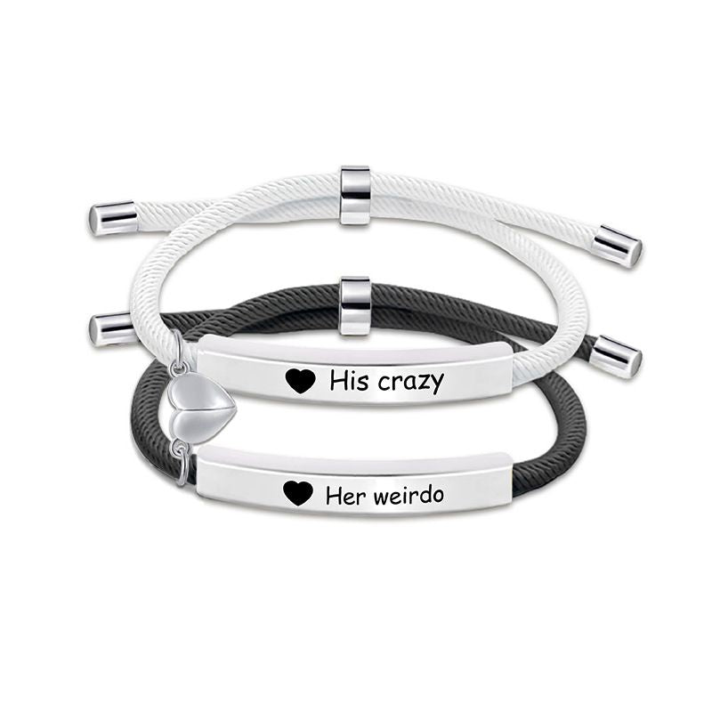 9 Black And White Couple Bracelets Silver Stainless Steel Engraved Woven Magnetic Bracelet