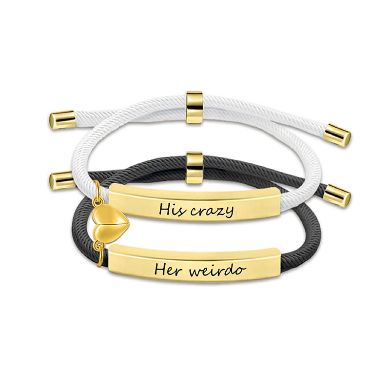 9 Black And White Couple Bracelets Silver Stainless Steel Engraved Woven Magnetic Bracelet