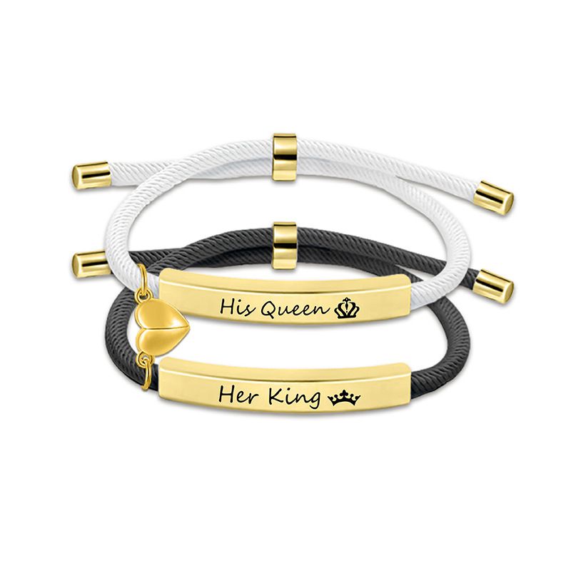 9 Black And White Couple Bracelets Silver Stainless Steel Engraved Woven Magnetic Bracelet