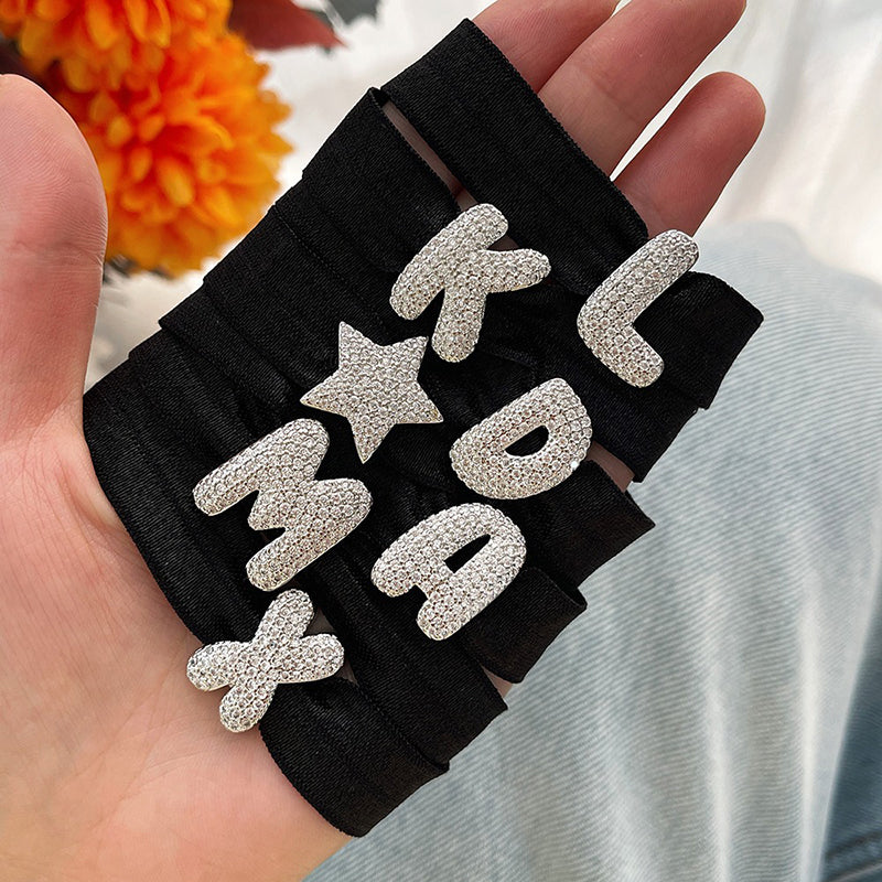 A Black Copper-set Zircon 26-letter Elastic Fabric Bracelet