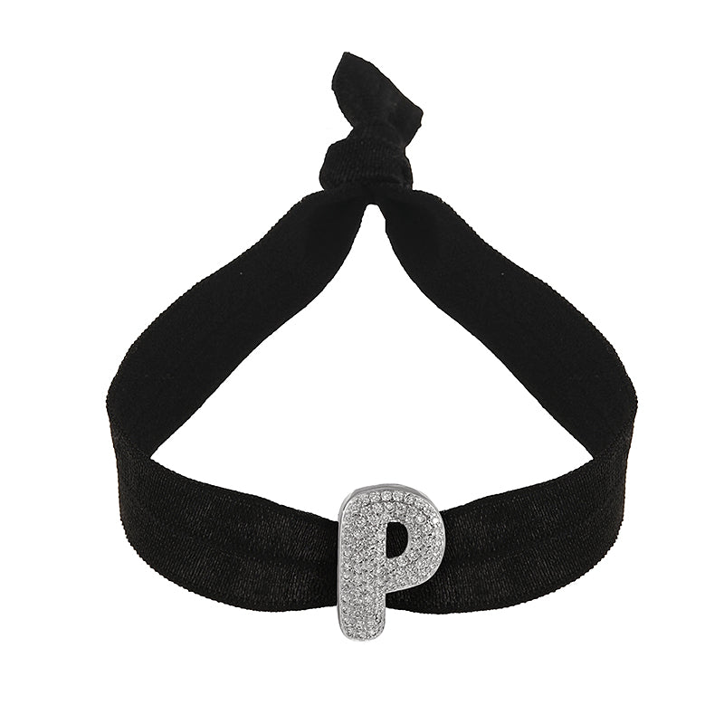 A Black Copper-set Zircon 26-letter Elastic Fabric Bracelet