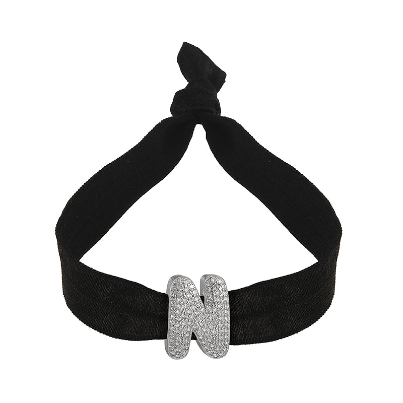 A Black Copper-set Zircon 26-letter Elastic Fabric Bracelet