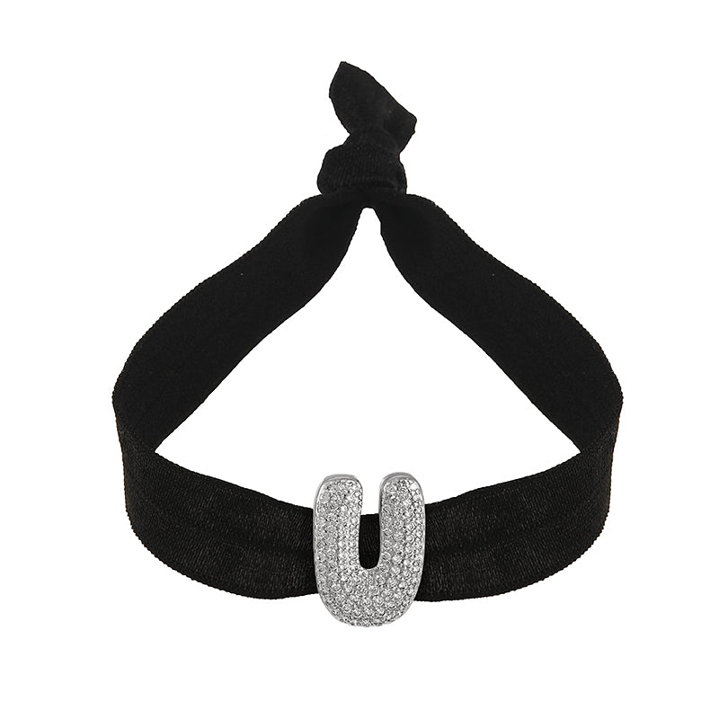 A Black Copper-set Zircon 26-letter Elastic Fabric Bracelet