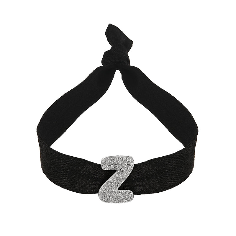 A Black Copper-set Zircon 26-letter Elastic Fabric Bracelet
