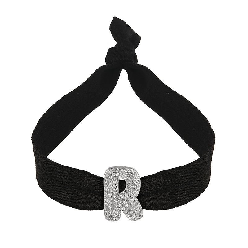A Black Copper-set Zircon 26-letter Elastic Fabric Bracelet