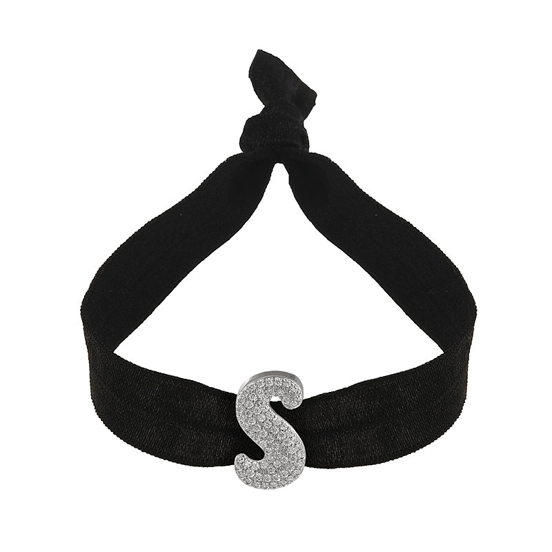 A Black Copper-set Zircon 26-letter Elastic Fabric Bracelet
