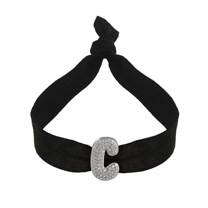 A Black Copper-set Zircon 26-letter Elastic Fabric Bracelet
