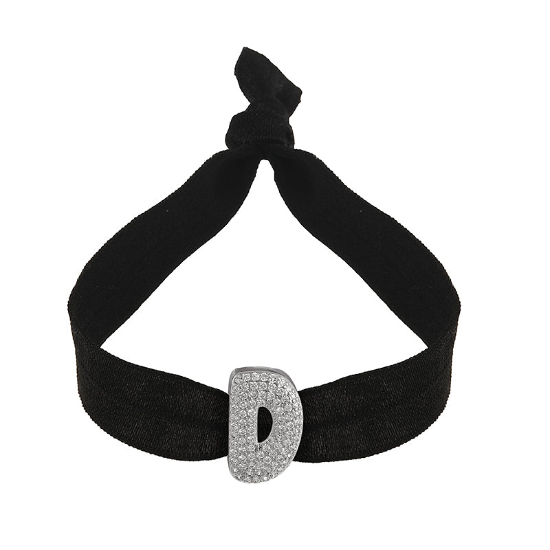 A Black Copper-set Zircon 26-letter Elastic Fabric Bracelet