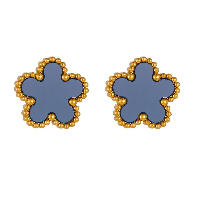 A Black Earring Stainless Steel Flower Earrings