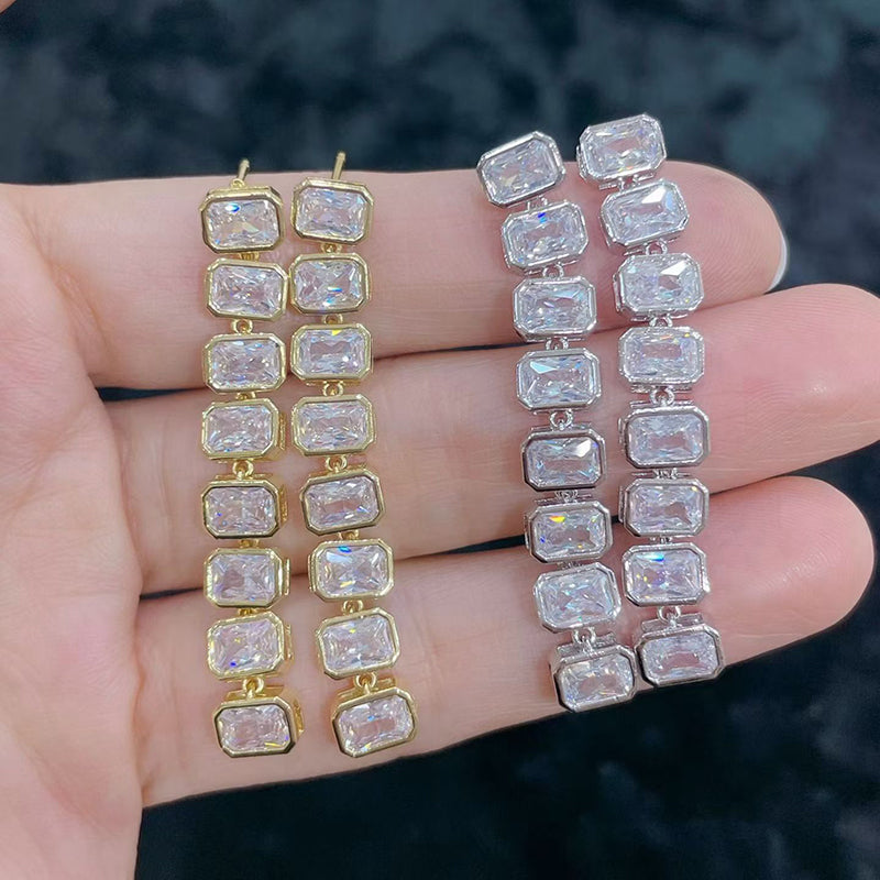 A Brass And Diamond Square Earrings