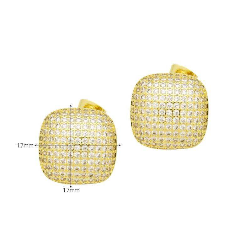 A Brass And Diamond-encrusted Square Earrings