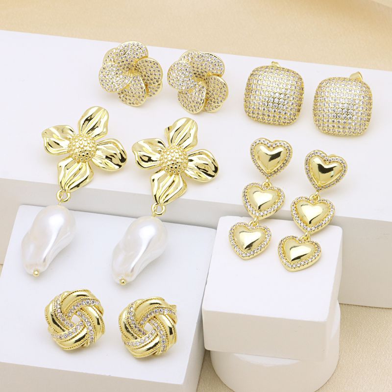 A Brass And Diamond-encrusted Square Earrings