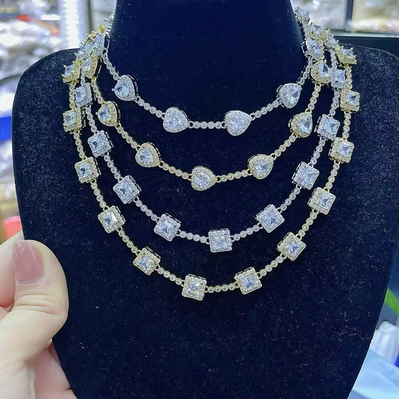 A Brass Square Necklace With Diamonds