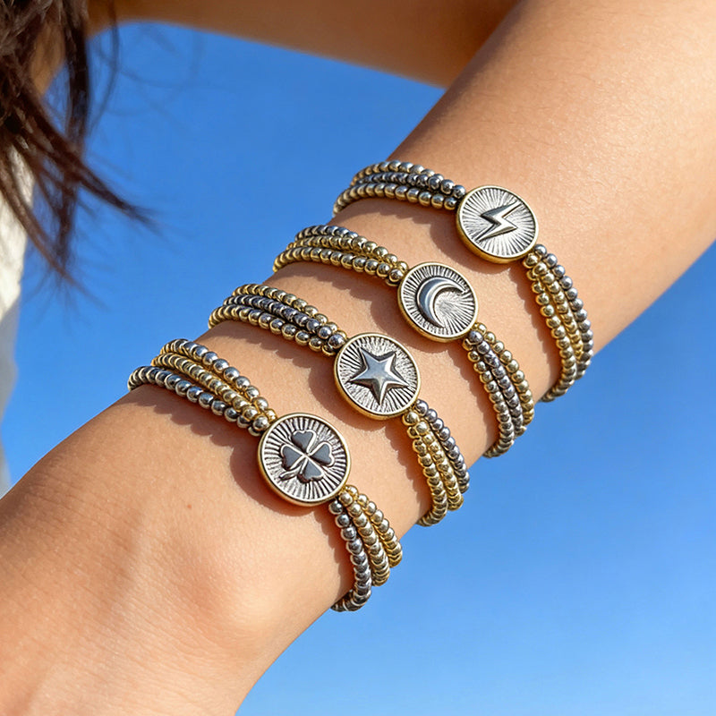 A Color-blocked Religious Series Multi-layered Beaded Copper Bracelet