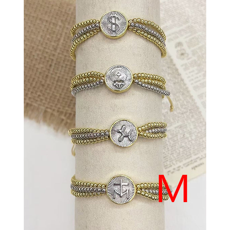 A Color-blocked Religious Series Multi-layered Beaded Copper Bracelet