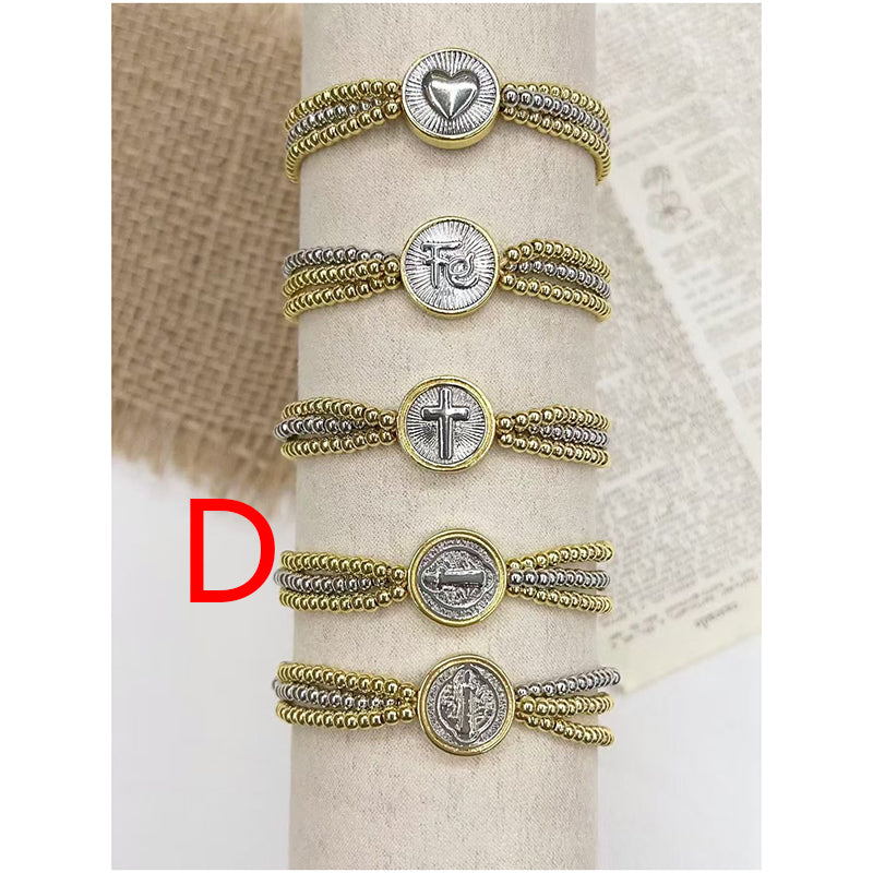 A Color-blocked Religious Series Multi-layered Beaded Copper Bracelet