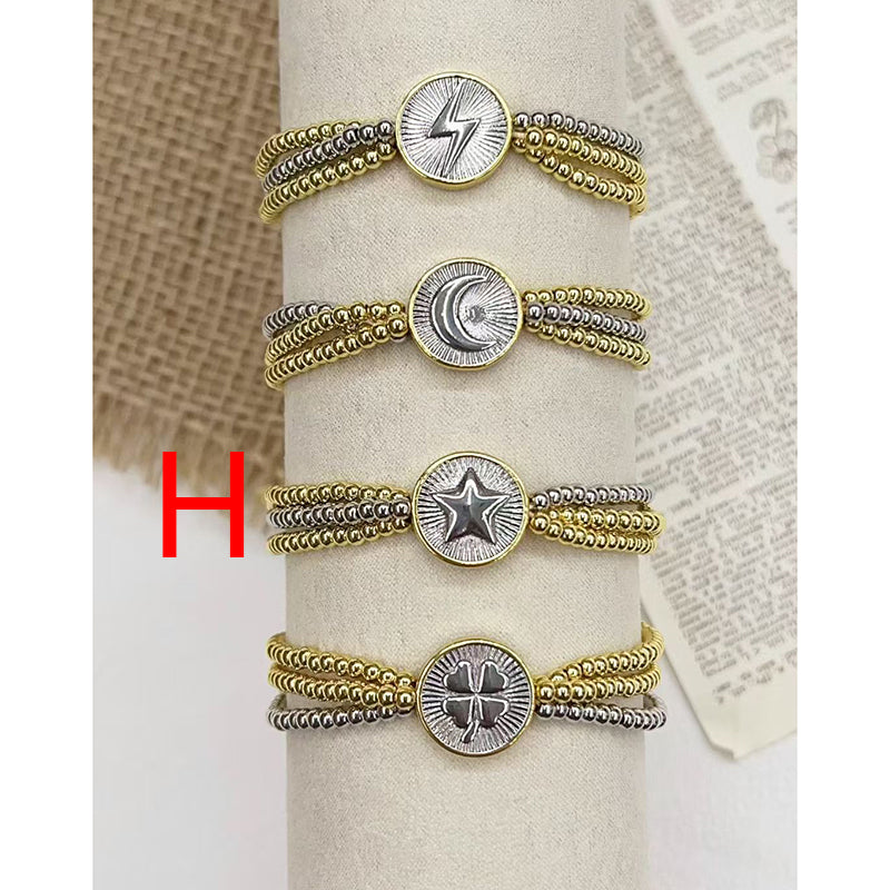 A Color-blocked Religious Series Multi-layered Beaded Copper Bracelet