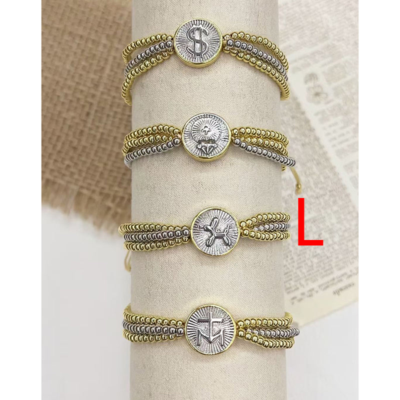 A Color-blocked Religious Series Multi-layered Beaded Copper Bracelet