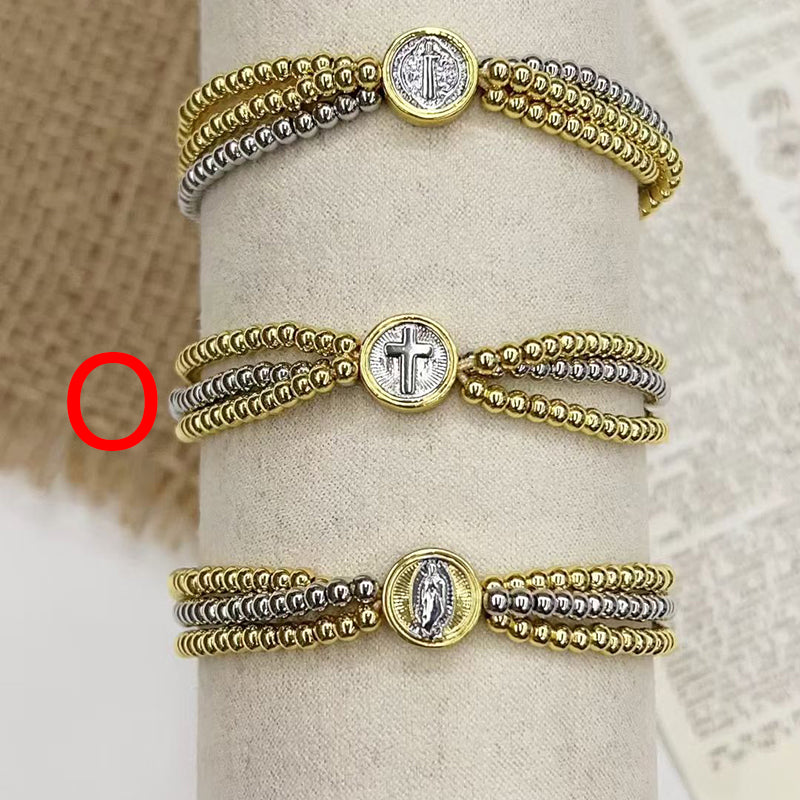 A Color-blocked Religious Series Multi-layered Beaded Copper Bracelet