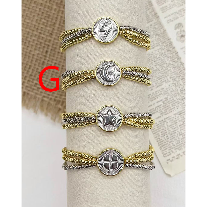 A Color-blocked Religious Series Multi-layered Beaded Copper Bracelet