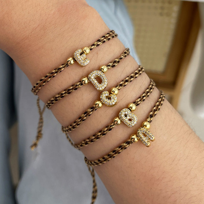 A Copper 26 Letter Beaded Double Layer Braided Bracelet (4mm)