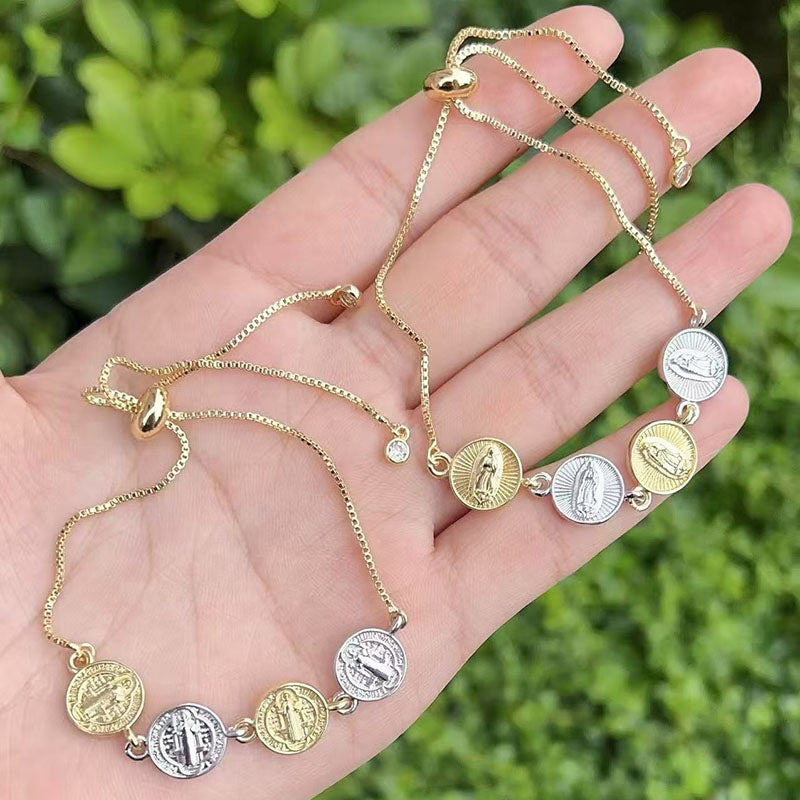 A Copper And Gold-plated Color-block Portrait Pull-out Bracelet