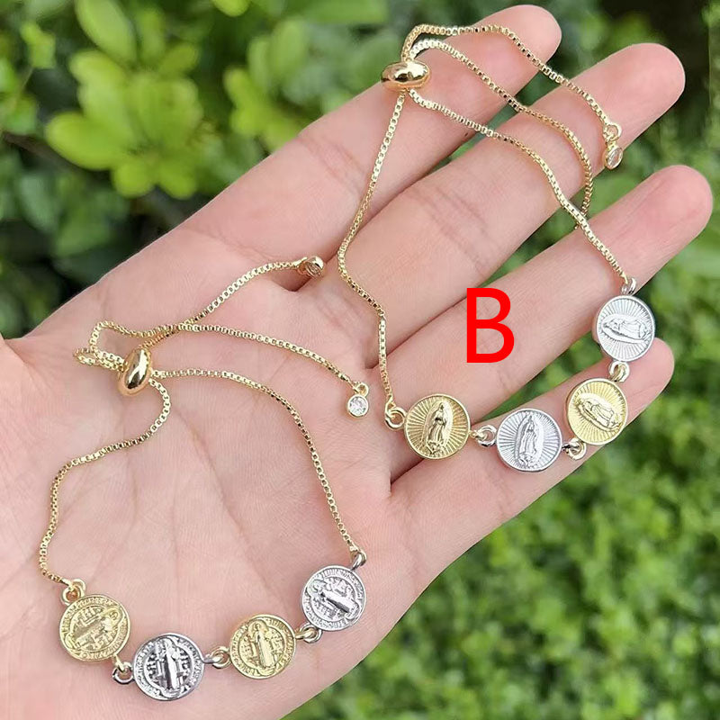 A Copper And Gold-plated Color-block Portrait Pull-out Bracelet