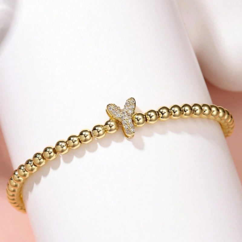 A Copper Beads And Diamond 26 Alphabet Bracelet