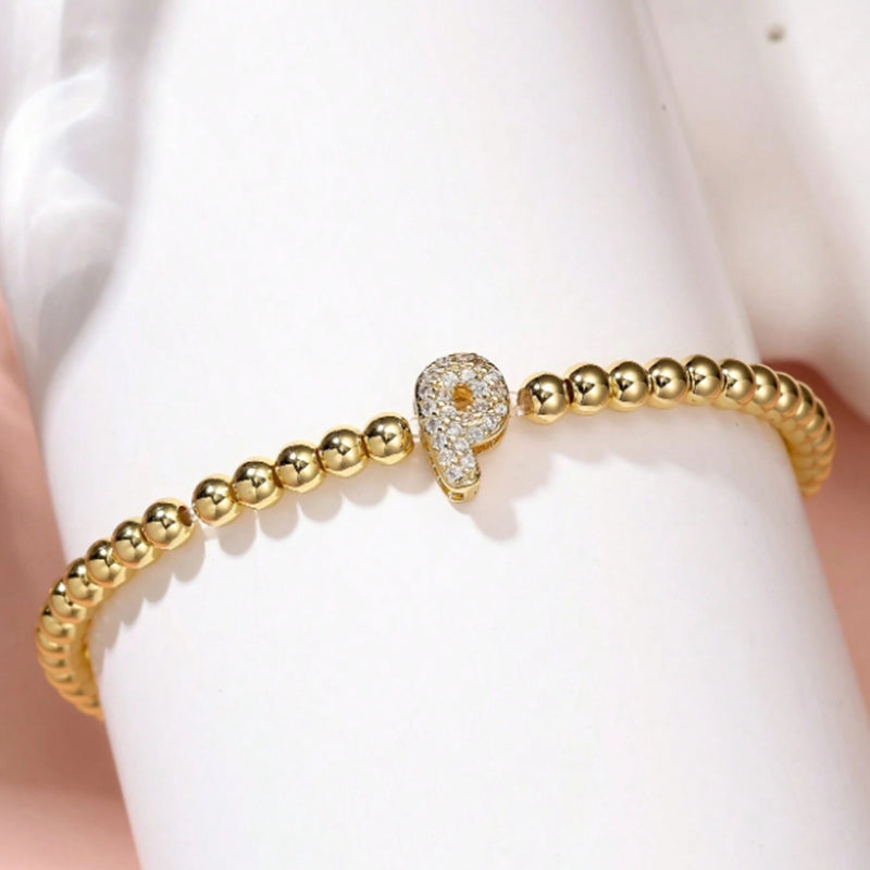 A Copper Beads And Diamond 26 Alphabet Bracelet