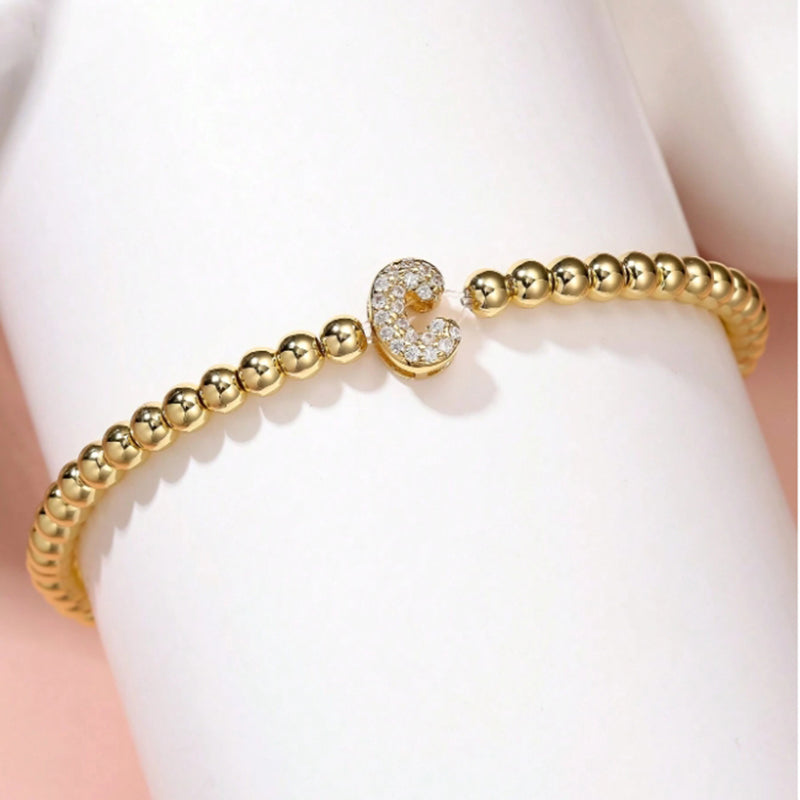 A Copper Beads And Diamond 26 Alphabet Bracelet