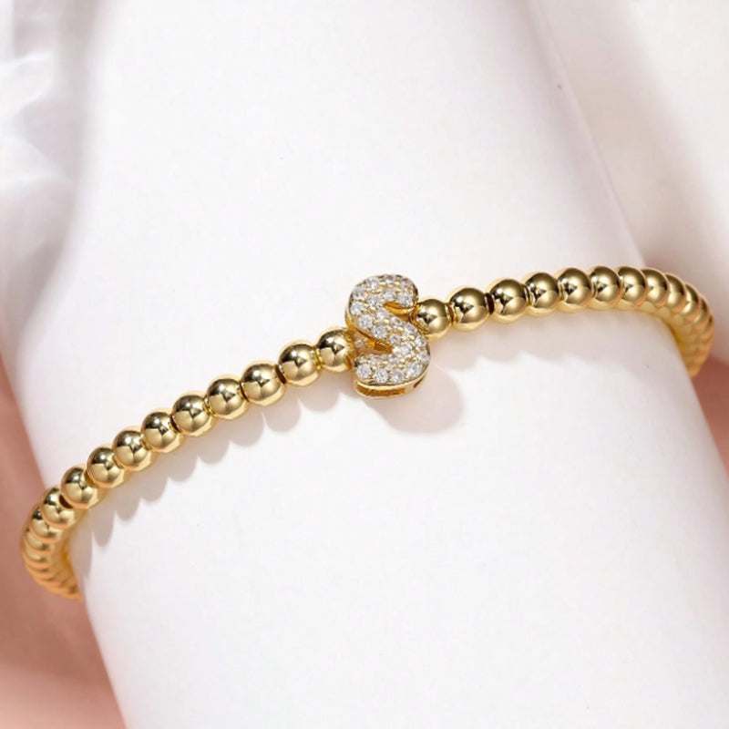 A Copper Beads And Diamond 26 Alphabet Bracelet
