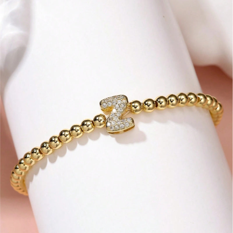 A Copper Beads And Diamond 26 Alphabet Bracelet