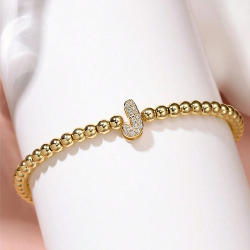 A Copper Beads And Diamond 26 Alphabet Bracelet
