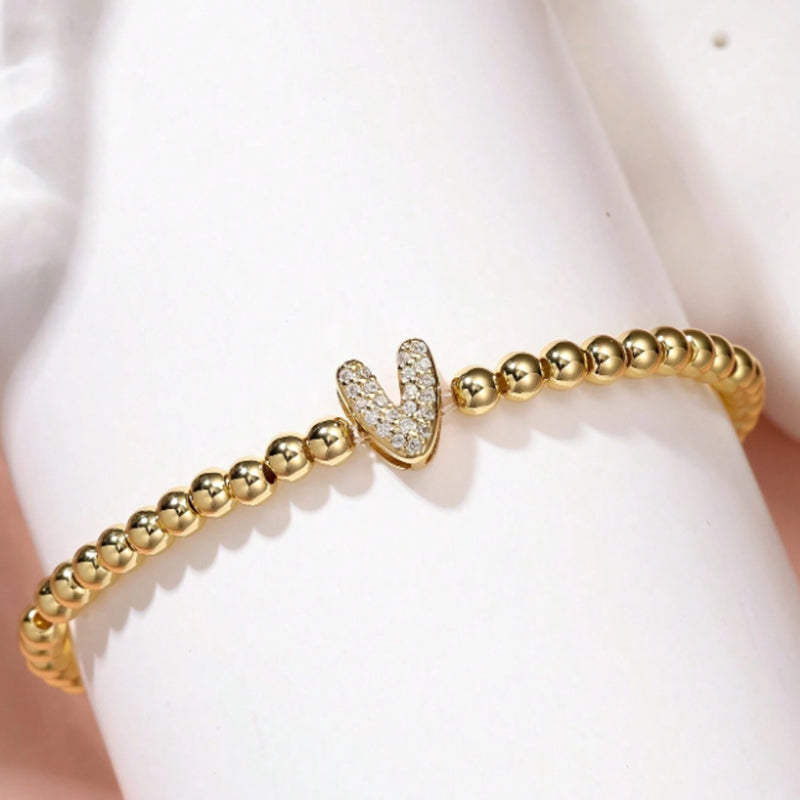 A Copper Beads And Diamond 26 Alphabet Bracelet