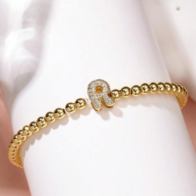 A Copper Beads And Diamond 26 Alphabet Bracelet