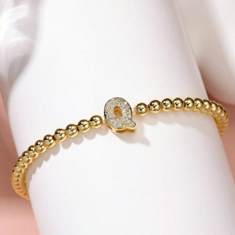 A Copper Beads And Diamond 26 Alphabet Bracelet