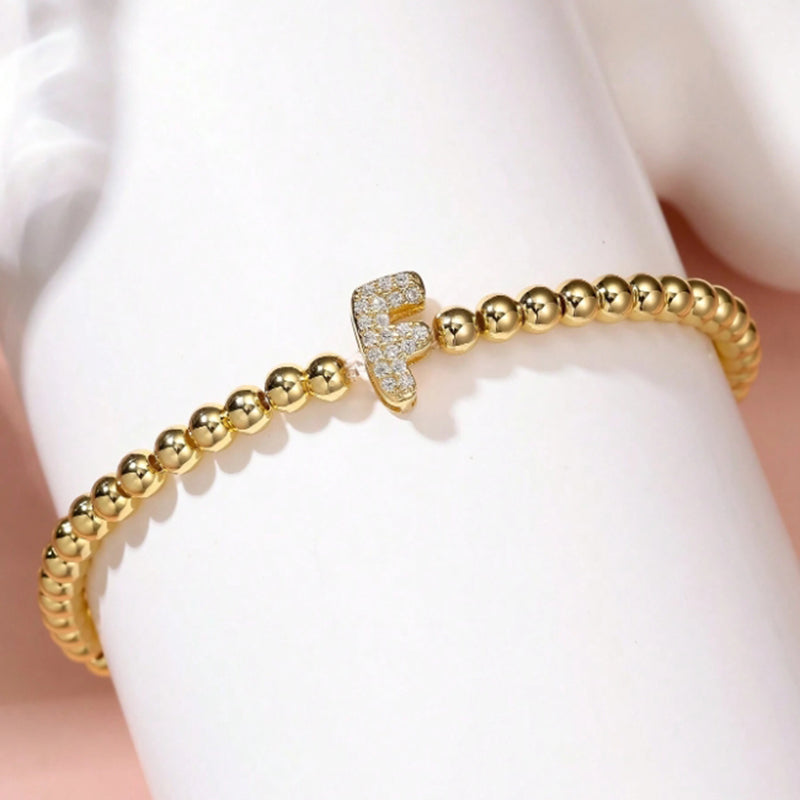 A Copper Beads And Diamond 26 Alphabet Bracelet