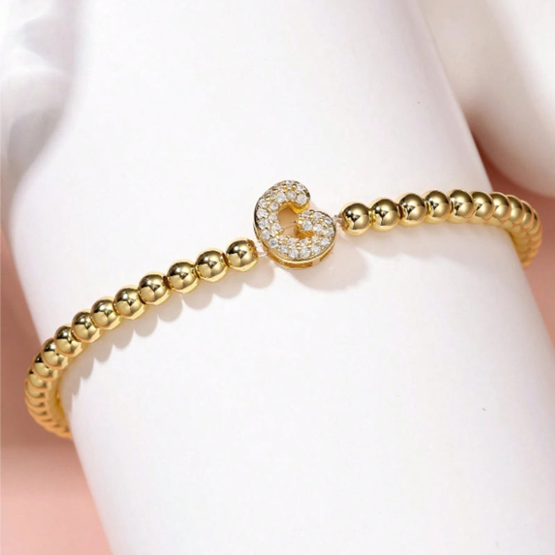 A Copper Beads And Diamond 26 Alphabet Bracelet